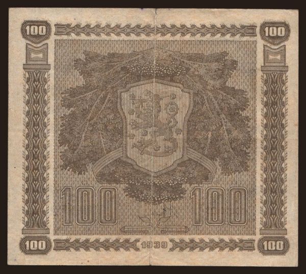 Európa, Finnország: 100 markkaa, 1939, Litt. D