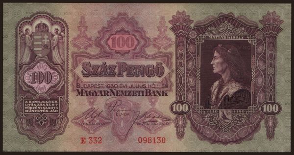 Magyarország, Pengő, 1926-1944: 100 pengő, 1930