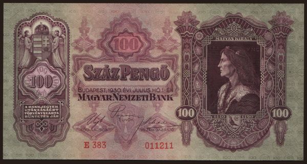 Hungary, Pengő, 1926-1944: 100 pengő, 1930