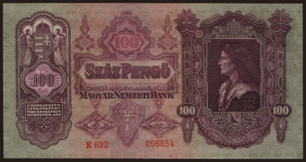 Magyarország, Pengő, 1926-1944: 100 pengő, 1930