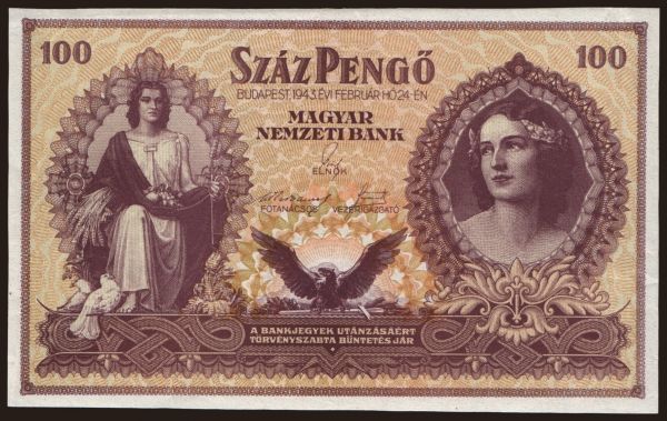 Maďarsko, Pengő, 1926-1944: 100 pengő, 1943