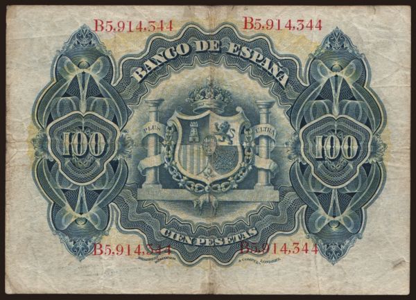 Európa, Spanyolország, Spanyolország - Állami kiadás: 100 pesetas, 1906