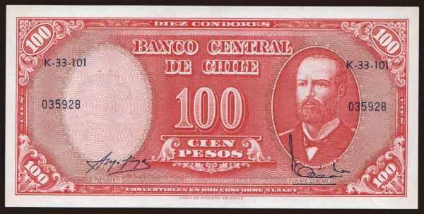 Amerika, Chile: 100 pesos/ 10 centesimos, 1960