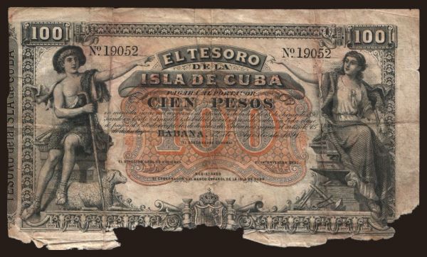 America, Cuba: 100 pesos, 1891