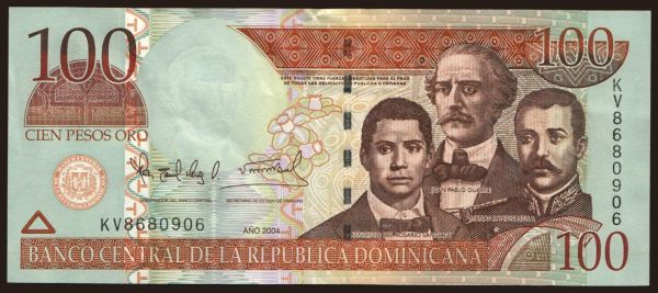 Amerika, Dominikai köztársaság: 100 pesos, 2004