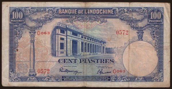 Asia, French Indochina: 100 piastres, 1946