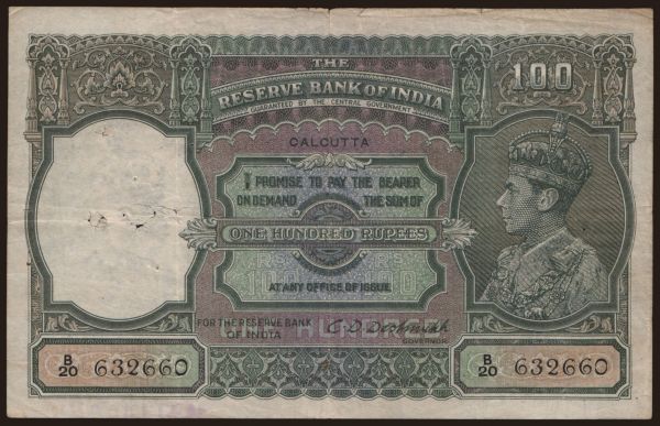 Asia, India: 100 rupees, 1943