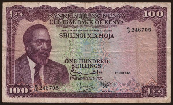 Afrika, Keňa: 100 shillings, 1968