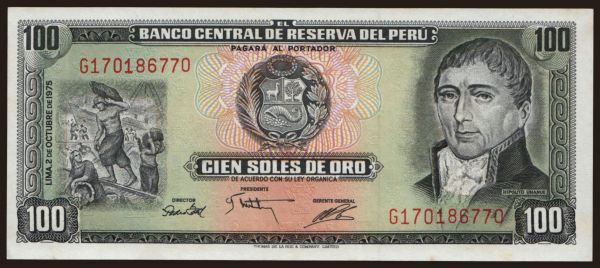 America, Peru: 100 soles, 1975