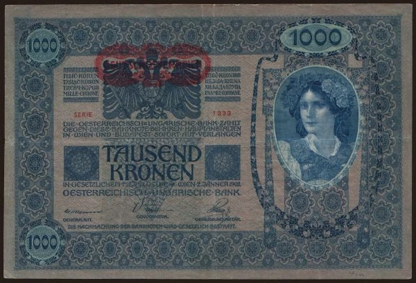 Austria and Austro-Hungary, Kronen (1919-1925): 1000 Kronen, 1902(19)