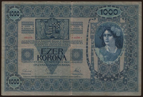 Ausztria és Osztrák-Magyar Monarchia, Kronen/Korona (1900-18): 1000 Kronen, 1902(19)