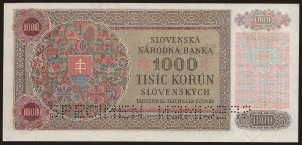 Czechoslovakia and successor states, Paper money from 1945 to 1951: 1000 Ks, 1940(45)