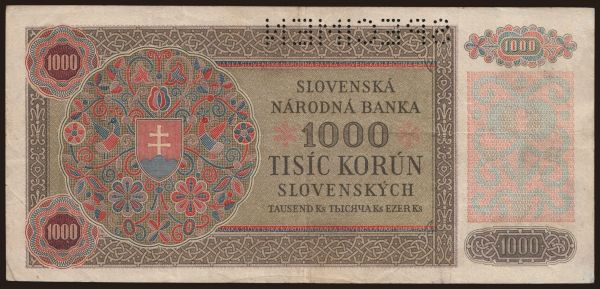 Česko-Slovensko a nástupní­cke štáty, Slovenský Štát (1939-45): 1000 Ks, 1940