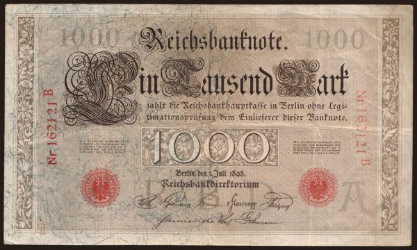 Németország, Reichsbanknoten (1874-1914): 1000 Mark, 1898