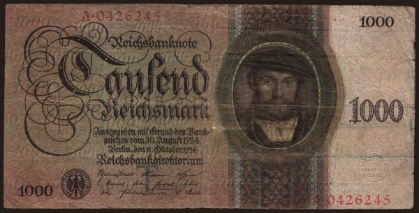 Germany, Reichsbank (1924-1945): 1000 Reichsmark, 1924, T/A