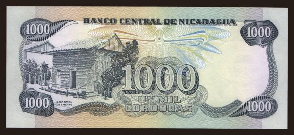 America, Nicaragua: 1000 cordobas, 1985, engraved