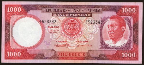 Afrika, Egyenlí­tői-Guinea: 1000 ekuele, 1975