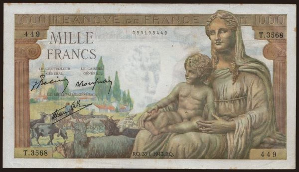 Europe, France, France - General issues -1959: 1000 francs, 1943