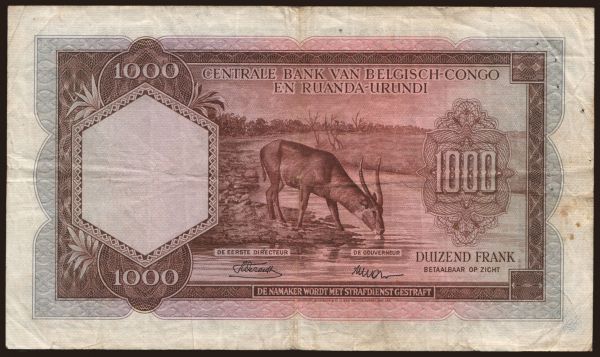 Afrika, Belga Kongó: 1000 francs, 1955