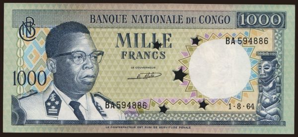 Afrika, Zaire - CDR: 1000 francs, 1964