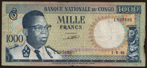 Africa, Zaire - CDR: 1000 francs, 1964