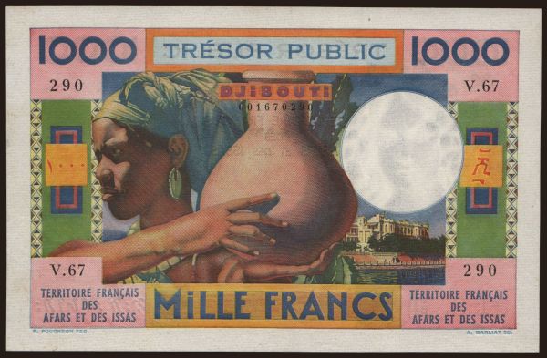 Africa, French Somaliland: 1000 francs, 1974