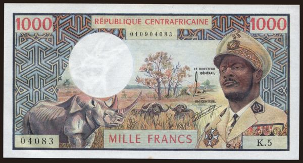 Afrika, Stredoafrická Republika: 1000 francs, 1974