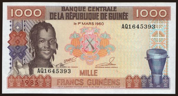 Africa, Guinea: 1000 francs, 1985