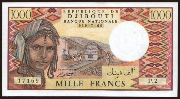 Africa, Djibouti: 1000 francs, 1988