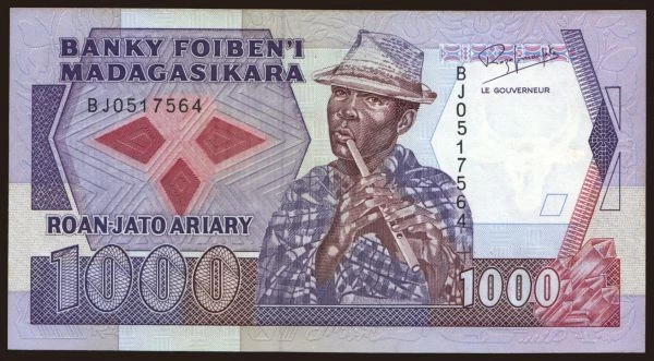 Afrika, Madagaskar: 1000 francs, 1988