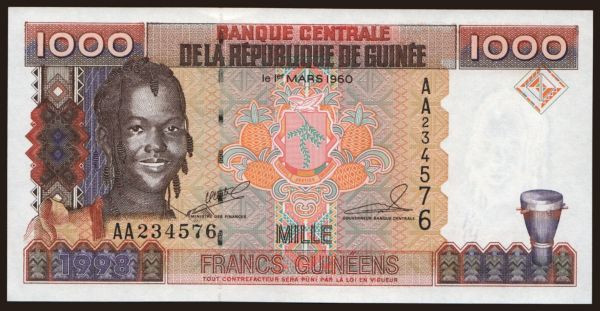 Afrika, Guinea: 1000 francs, 1998