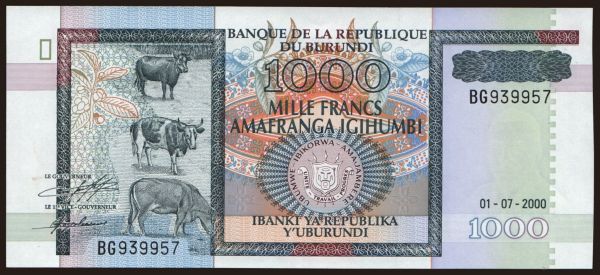 Afrika, Burundi: 1000 francs, 2000