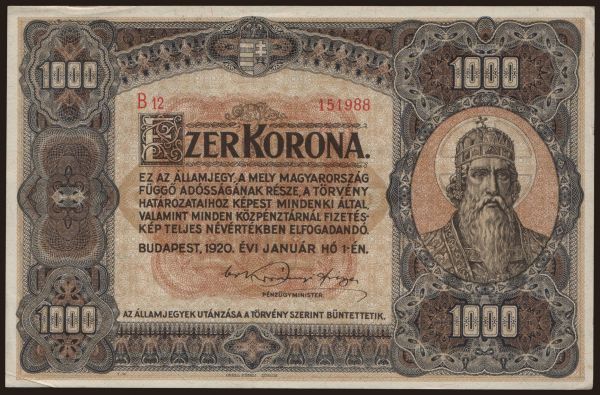 Hungary, Korona, 1920-1923: 1000 korona, 1920