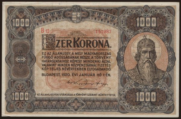 Hungary, Korona, 1920-1923: 1000 korona, 1920