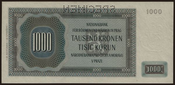 Czechoslovakia and successor states, Bohemia and Morava: 1000 korun, 1942