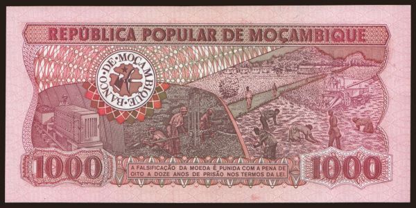 Africa, Mozambique: 1000 meticais, 1980