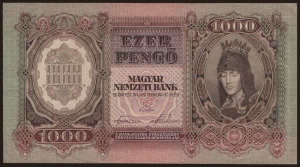 Magyarország, Pengő, 1926-1944: 1000 pengő, 1943