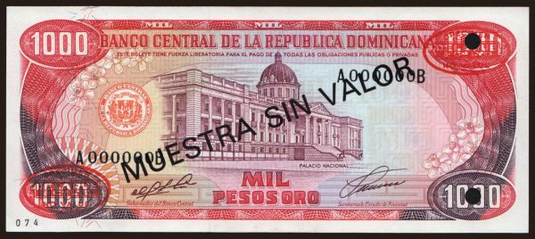 Amerika, Dominikánska republika: 1000 pesos, 1991, SPECIMEN