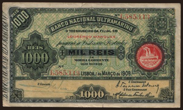 Africa, Mozambique: 1000 reis, 1909