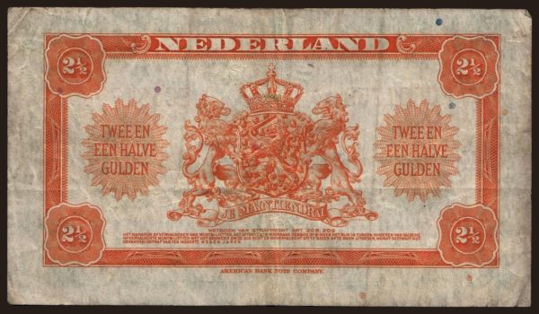 Europe, Netherlands: 2 1/2 gulden, 1943