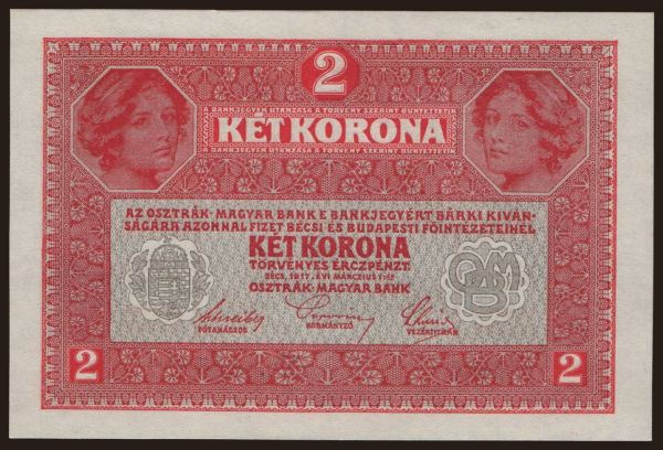 Ausztria és Osztrák-Magyar Monarchia, Kronen/Korona (1900-18): 2 Kronen, 1917