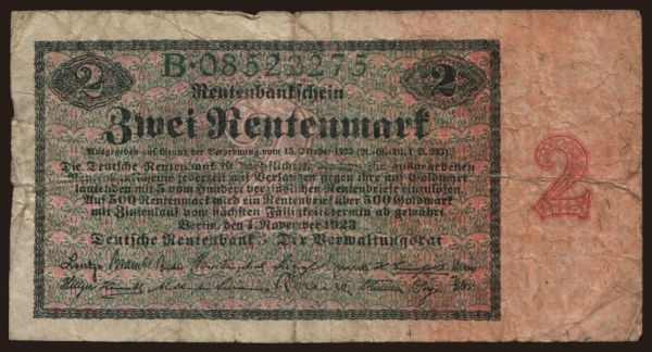 Germany, Rentenbank (1923-1937): 2 Rentenmark, 1923