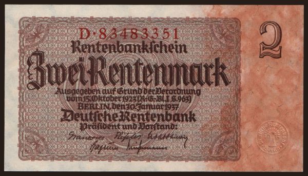 Nemecko, Rentenbank (1923-1937): 2 Rentenmark, 1937