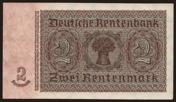 Germany, Reichsbank (1924-1945): 2 Rentenmark, 1937