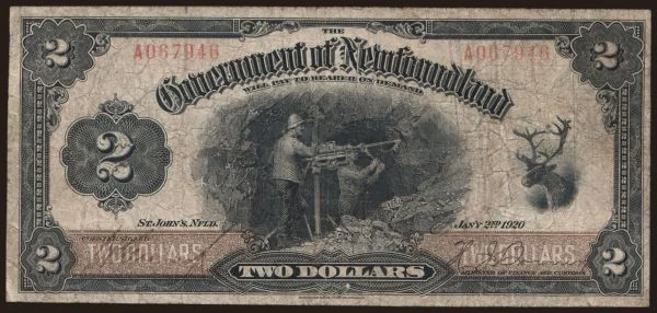 Amerika, Newfoundland: 2 dollars, 1920