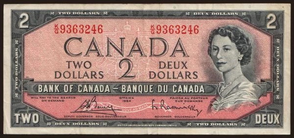 America, Canada: 2 dollars, 1954