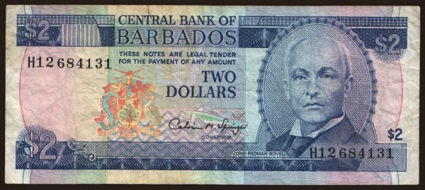 Amerika, Barbados: 2 dollars, 1973