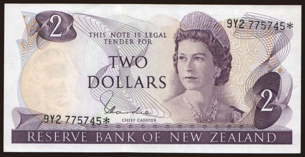 Australia and Oceania, New Zealand: 2 dollars, 1977