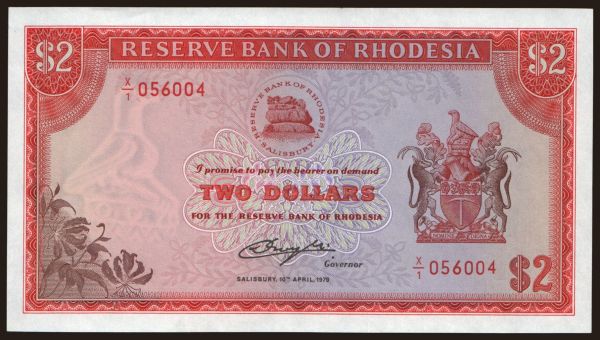 Africa, Rhodesia: 2 dollars, 1979