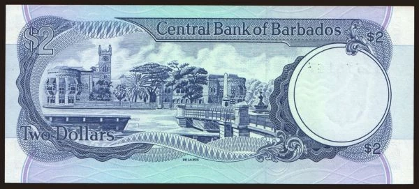 Amerika, Barbados: 2 dollars, 1986